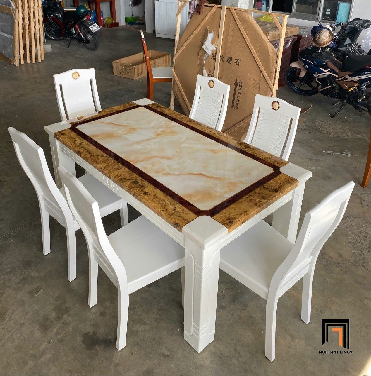 Bộ bàn ăn 6 ghế sang trọng GF15-BAD6-G307-B354 mặt đá 1m6