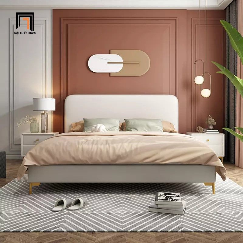 Giường ngủ sang trọng GN12 Flady 1m6 x 2m da giả trắng kem