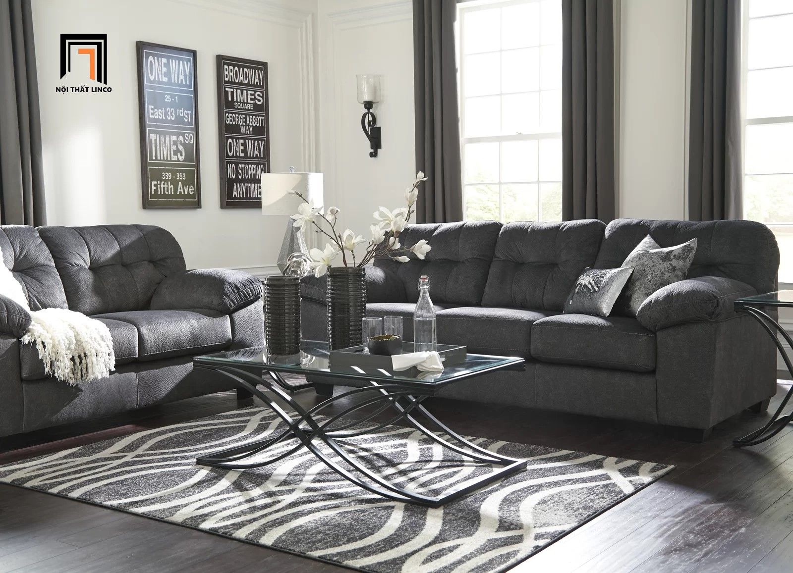 Bộ ghế sofa gia đình KT16 Barrus da công nghiệp màu đen