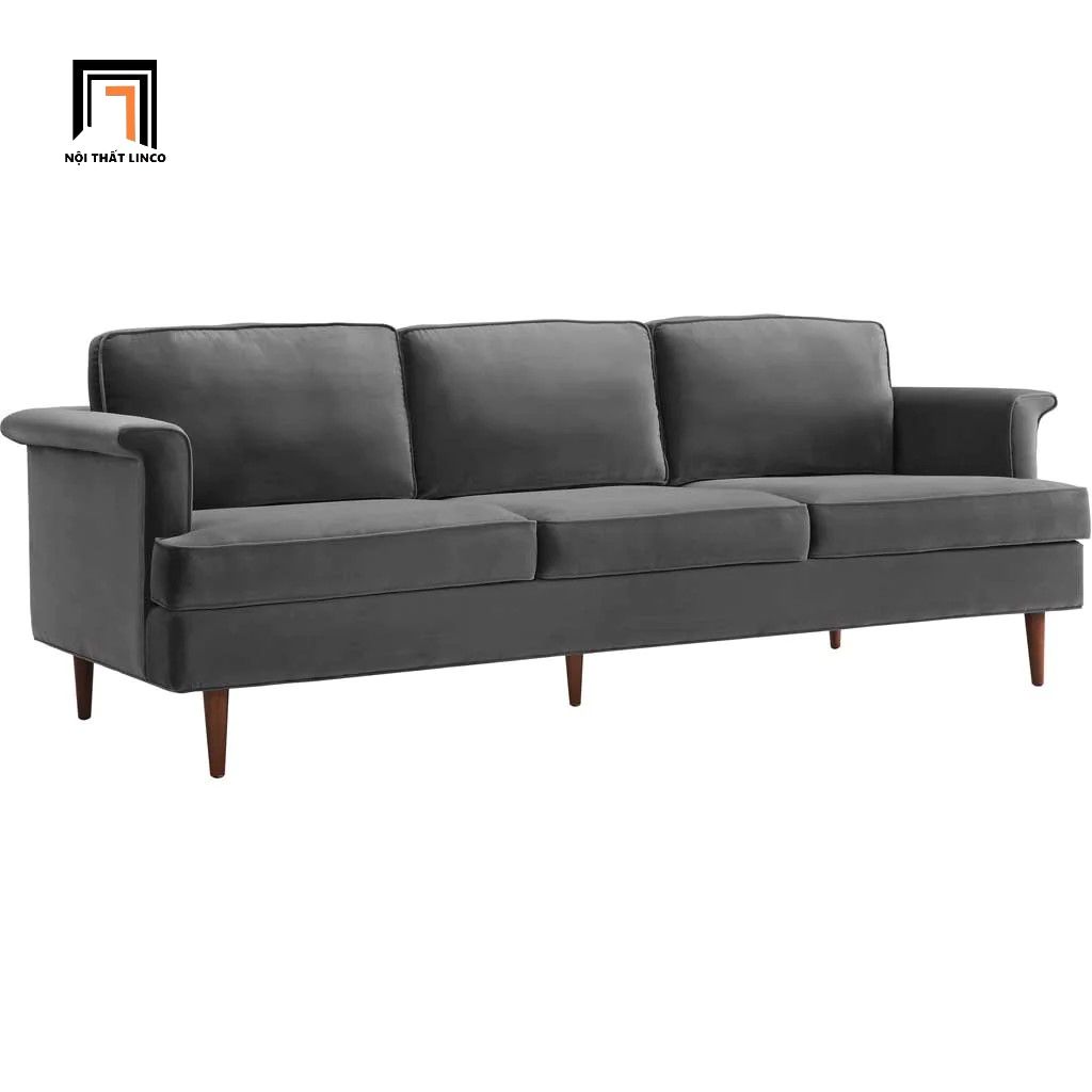 Ghế sofa băng 3 nệm ngồi BT80 Koam 2m vải nhung xám đen