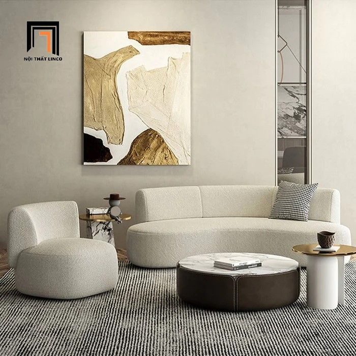 Sofa đơn cho cửa hàng, shop DT53 Olivia vải lông cừu trắng kem