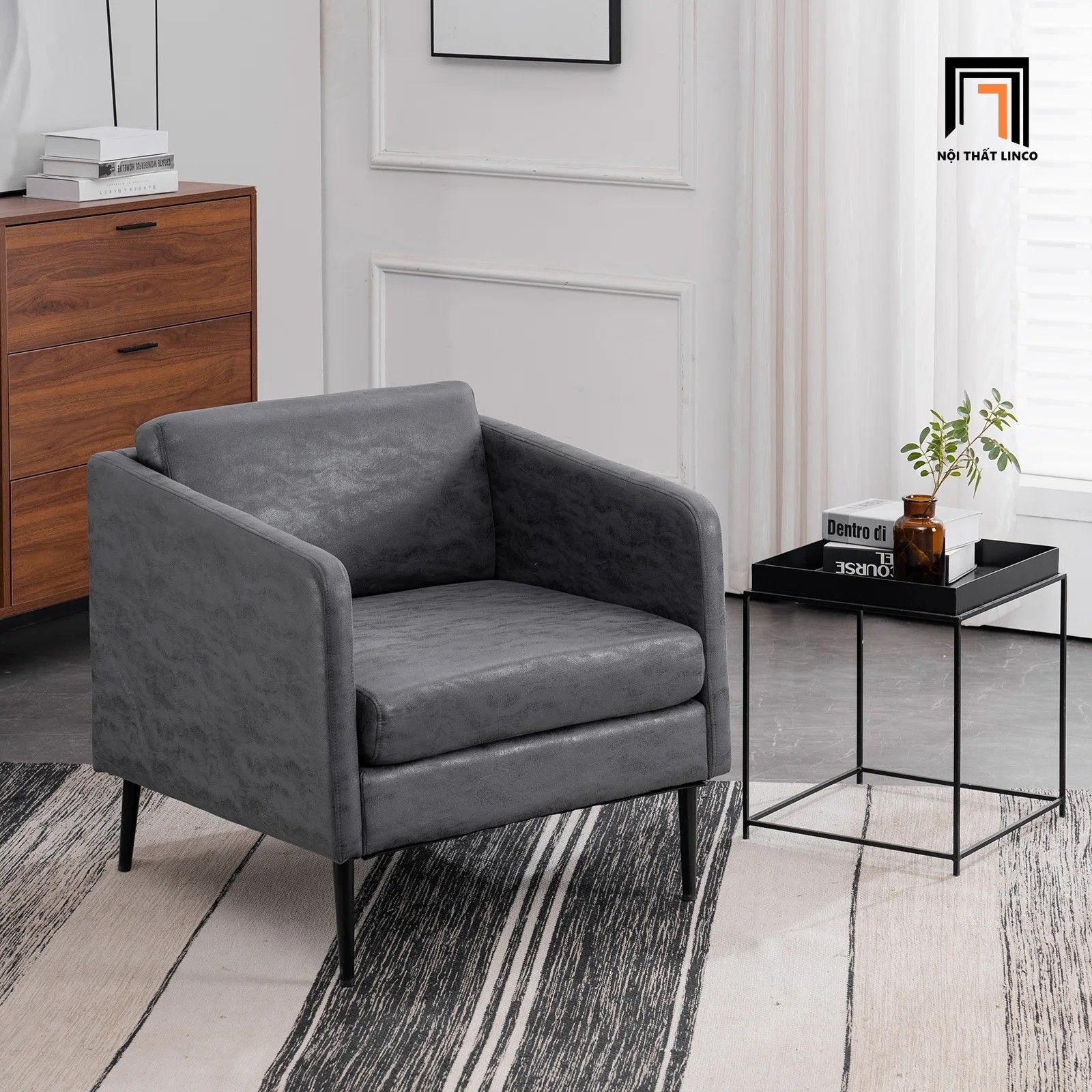 Ghế sofa đơn 1 nệm ngồi DT87 Raionna cho văn phòng da giả