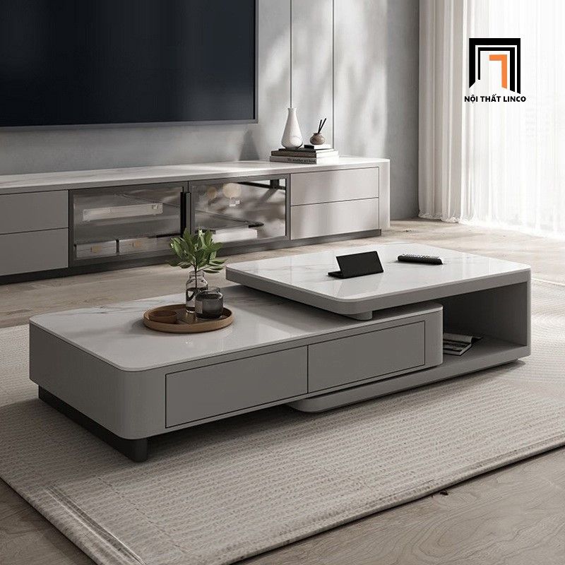 Cặp bàn sofa đá vuông BSF93 Rupeton 1m3 đa năng kéo dài