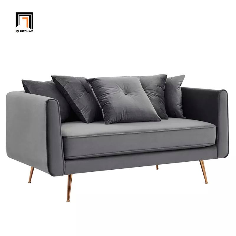 Ghế sofa băng đẹp BT15 vải nhung nỉ xám đen chân inox