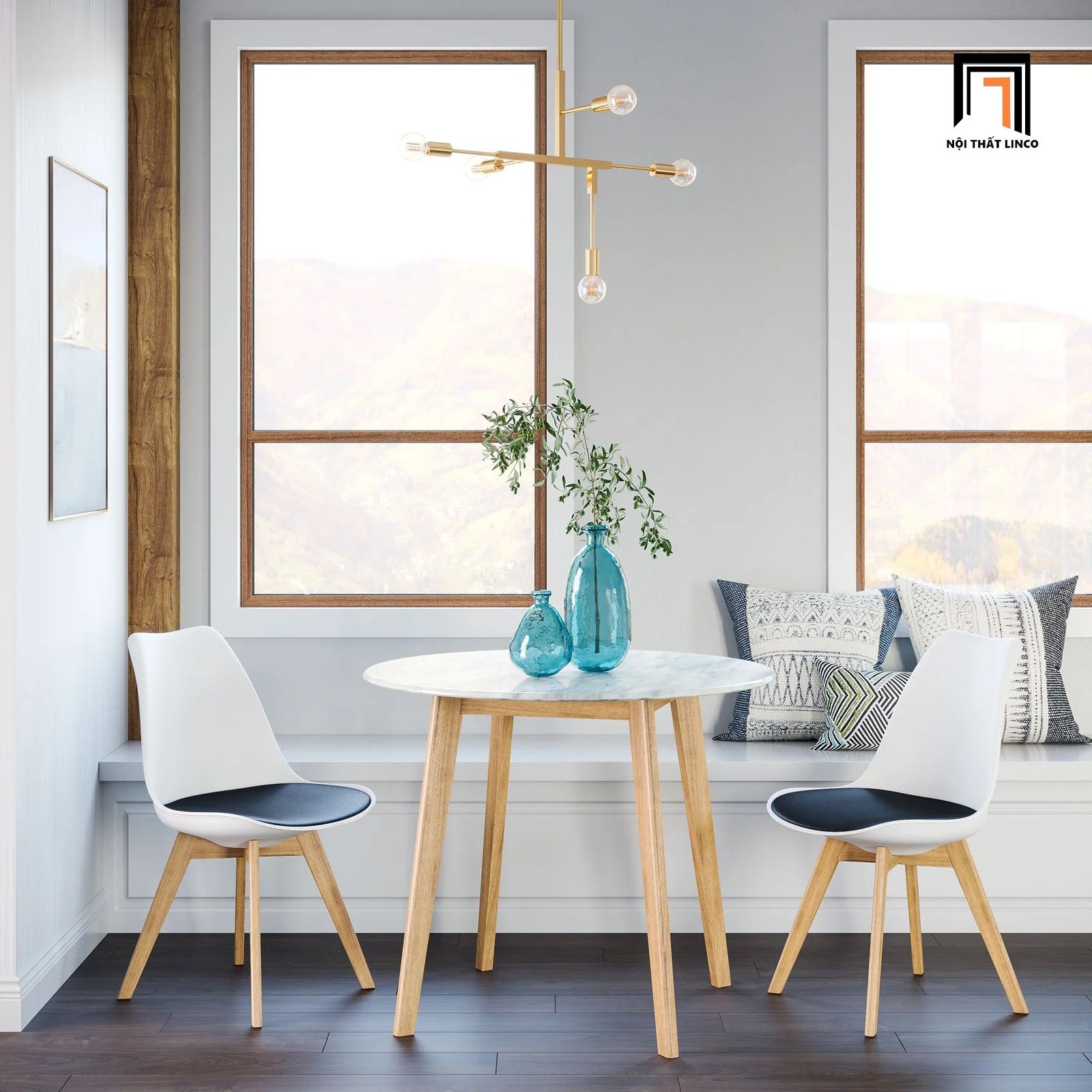 Bộ bàn ăn tròn gia đình nhỏ gọn 1-OC4-GCF11-B1 4 ghế nhựa