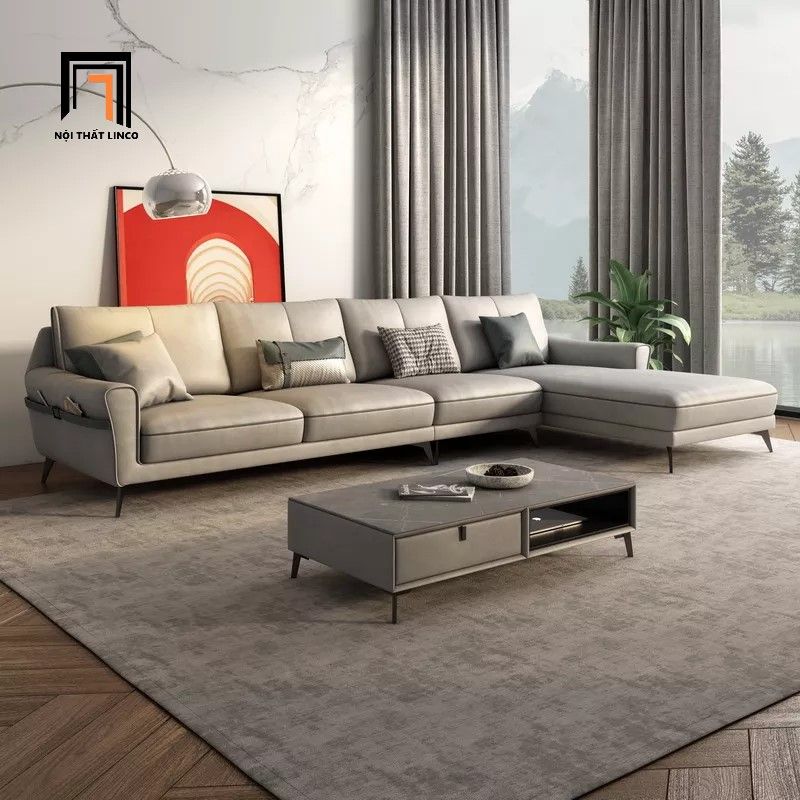 Bộ ghế sofa góc L da công nghiệp 3m x 1m6 GT30 màu xám cao cấp