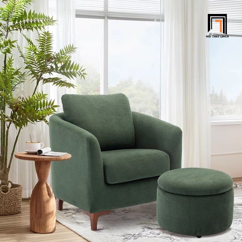 Ghế sofa đơn phòng ngủ ngồi đọc sách DT93 Amold nỉ xanh lá