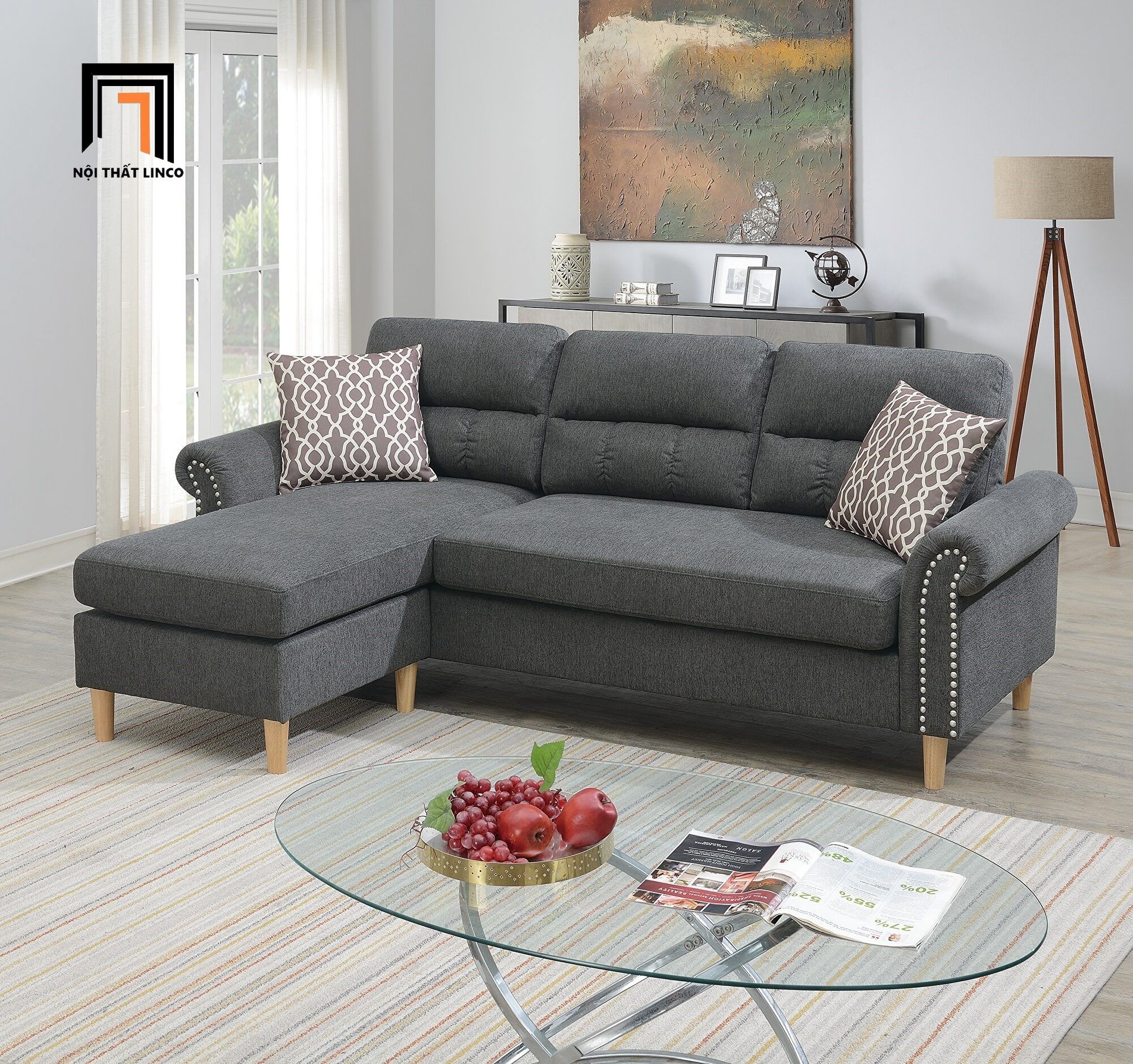 Bộ ghế sofa góc L GT65 Retic 2m2 x 1m5 màu đỏ đô