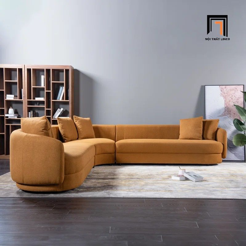 Ghế sofa góc cong vải nhung GT253 Ahitana 2m4 x 2m4 màu cam