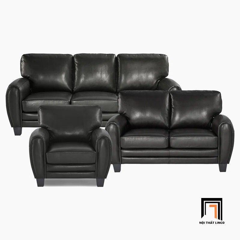 Set ghế sofa phong cách châu Âu KT148 Manwi da giả màu đen
