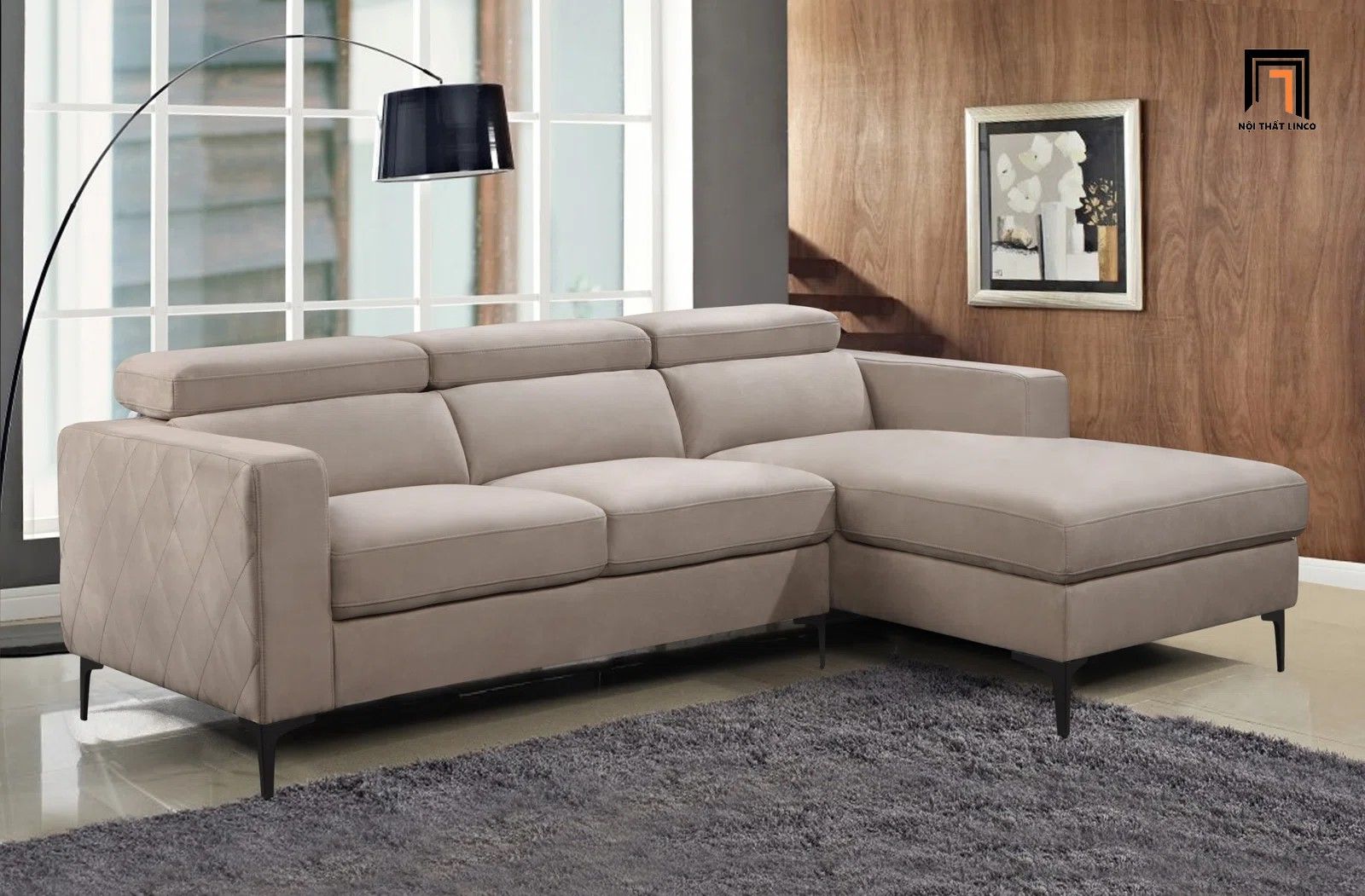 Bộ ghế sofa góc L gật gù GT91 Tashaye 2m4 x 1m7 vải nỉ nhung