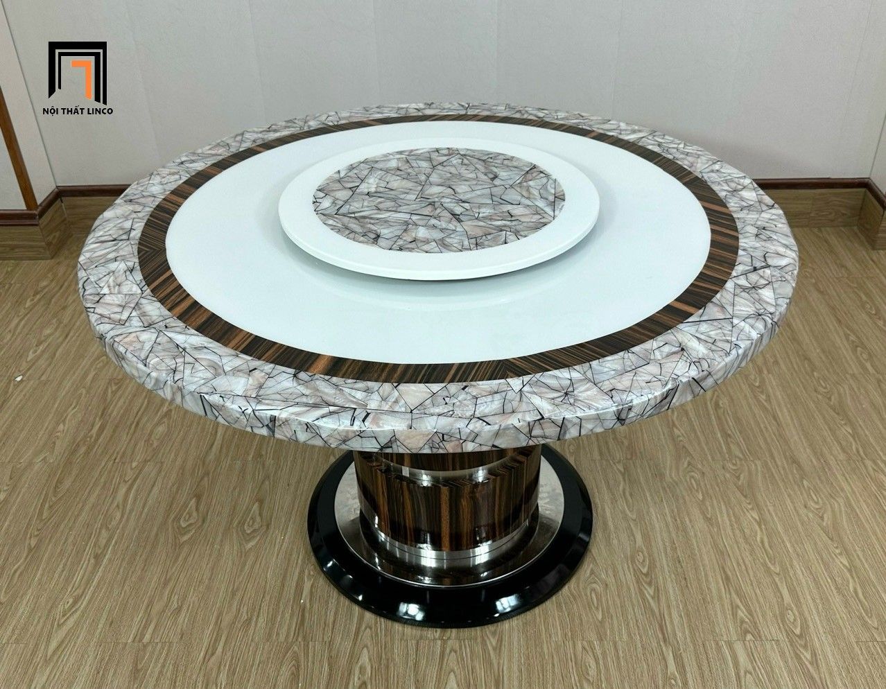 Bộ bàn ăn mặt đá tròn xoay GF34-BAD6-G321-B363 sang trọng
