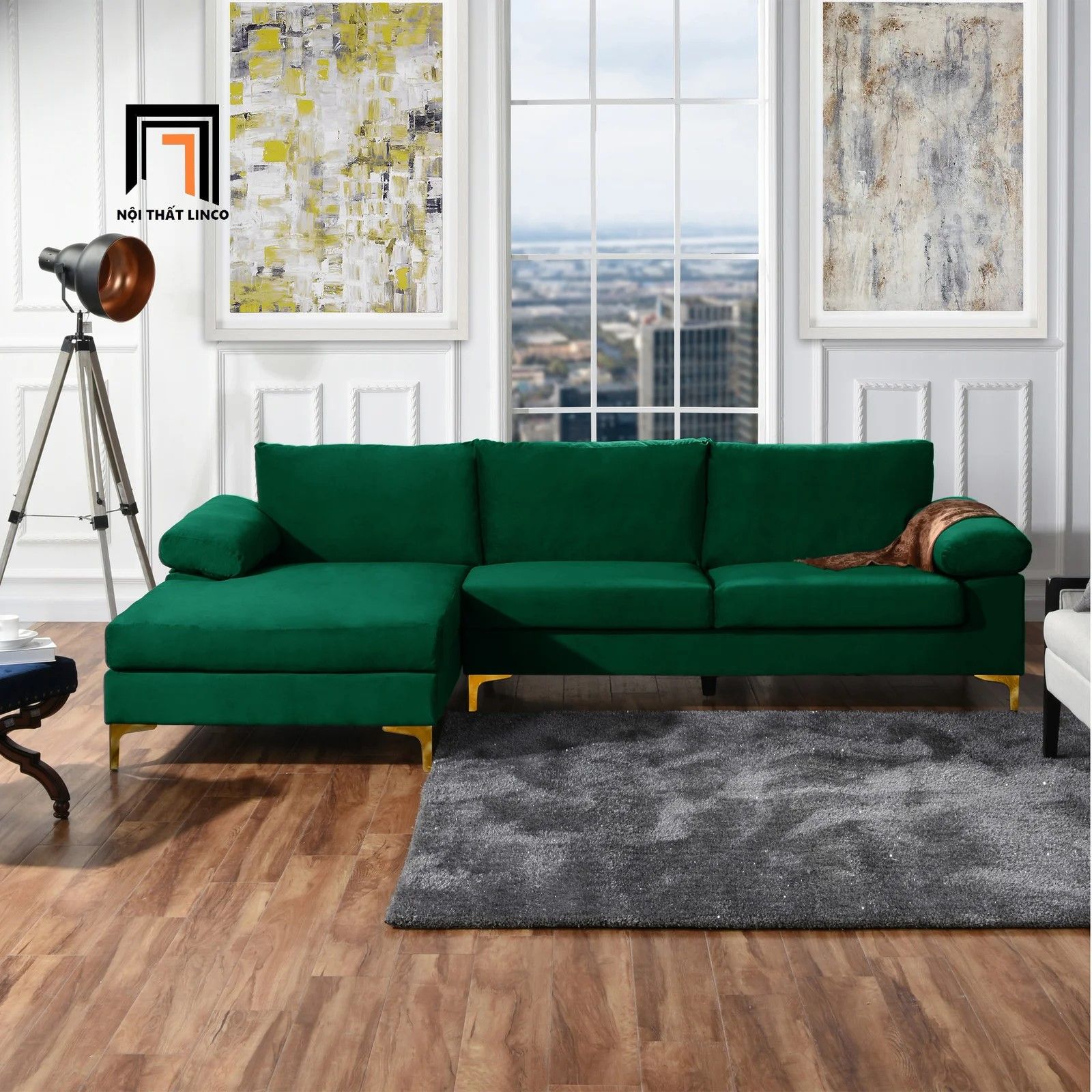 Bộ ghế sofa chữ L 2m4 x 1m6 GT4 Ettal phòng khách sang trọng
