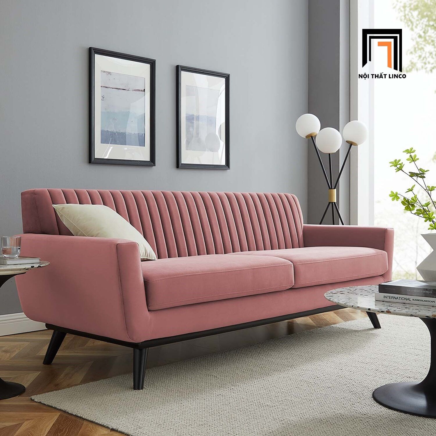 Ghế sofa văng sang trọng BT108 dài 2m xám đen vải nhung