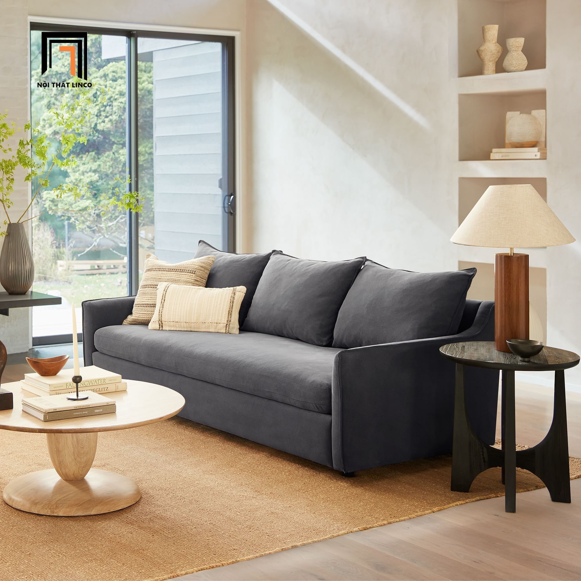 Ghế sofa băng vải nỉ nhung 2m BT124 Easton xám lông chuột