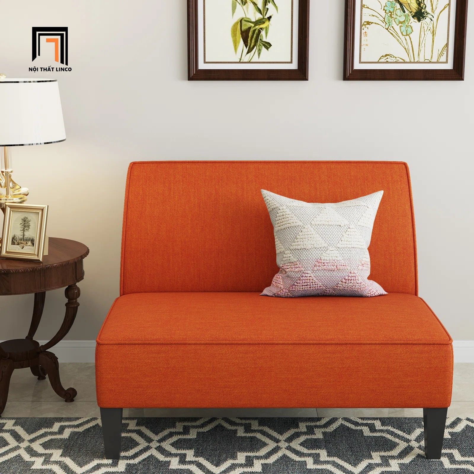 Ghế sofa băng mini màu cam dài 1m BT229 Devair vải bố giá rẻ