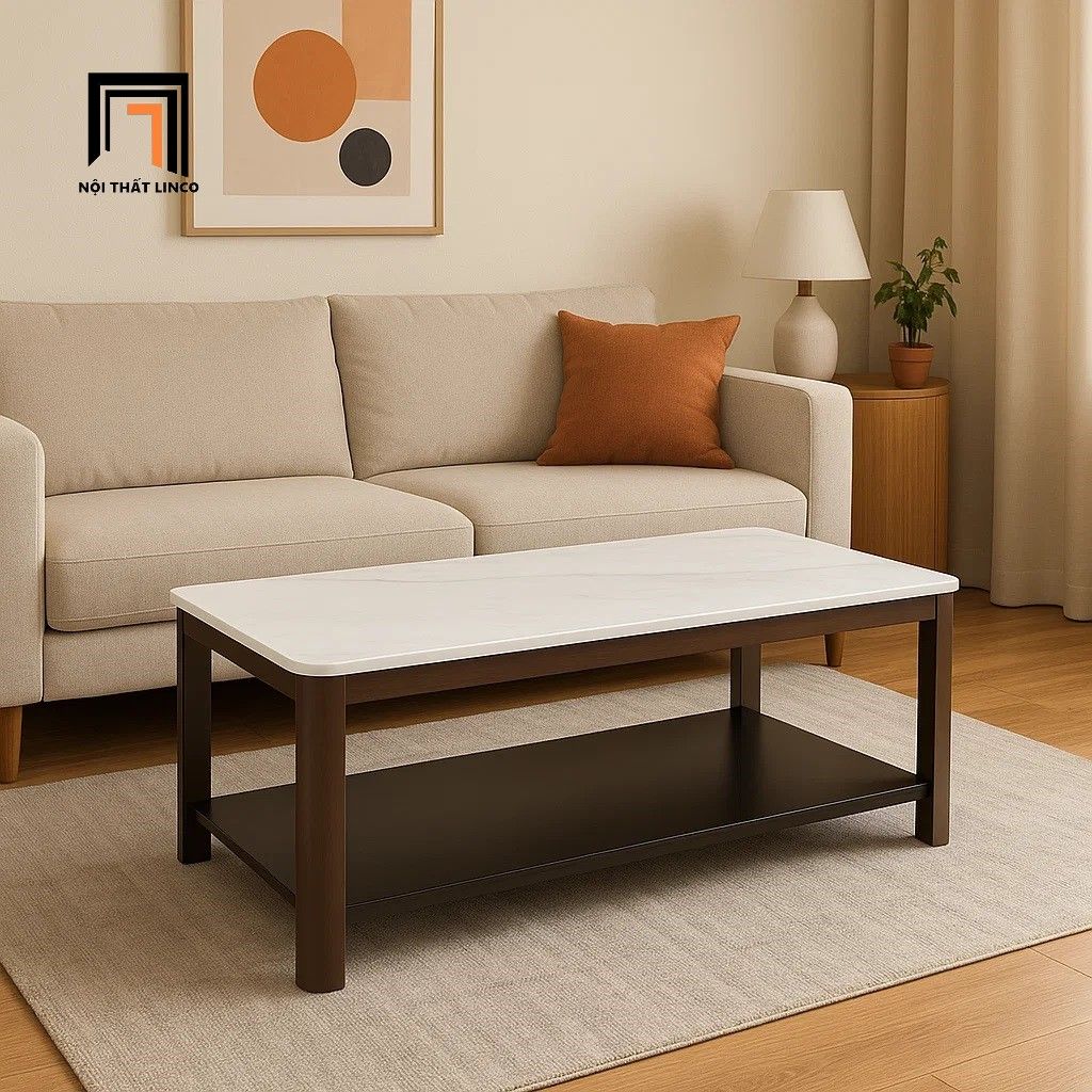 Bàn sofa mặt đá trắng chữ nhật BTPK99 Xenia 1m khung sắt