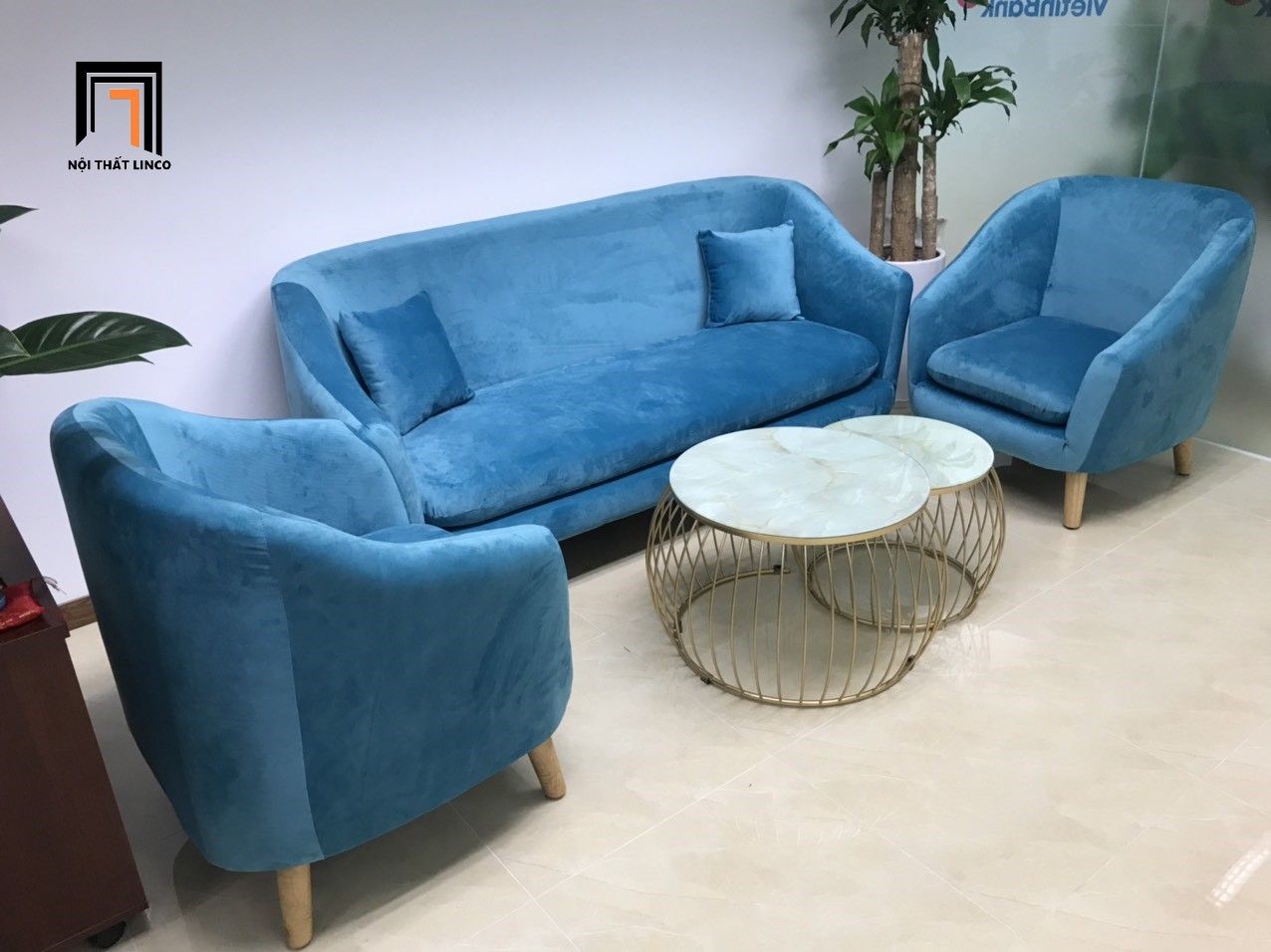 Set ghế sofa văn phòng KT31 Hardy màu xanh dương vải nhung