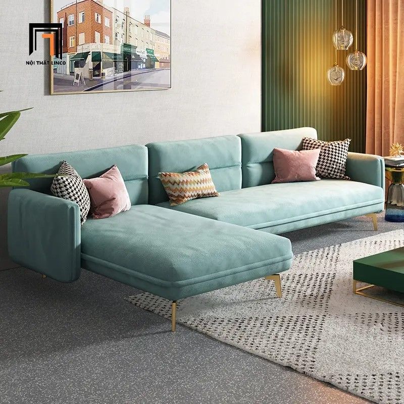 Bộ ghế sofa góc L 2m4 x 1m6 GT55 Velor xám tro vải nhung