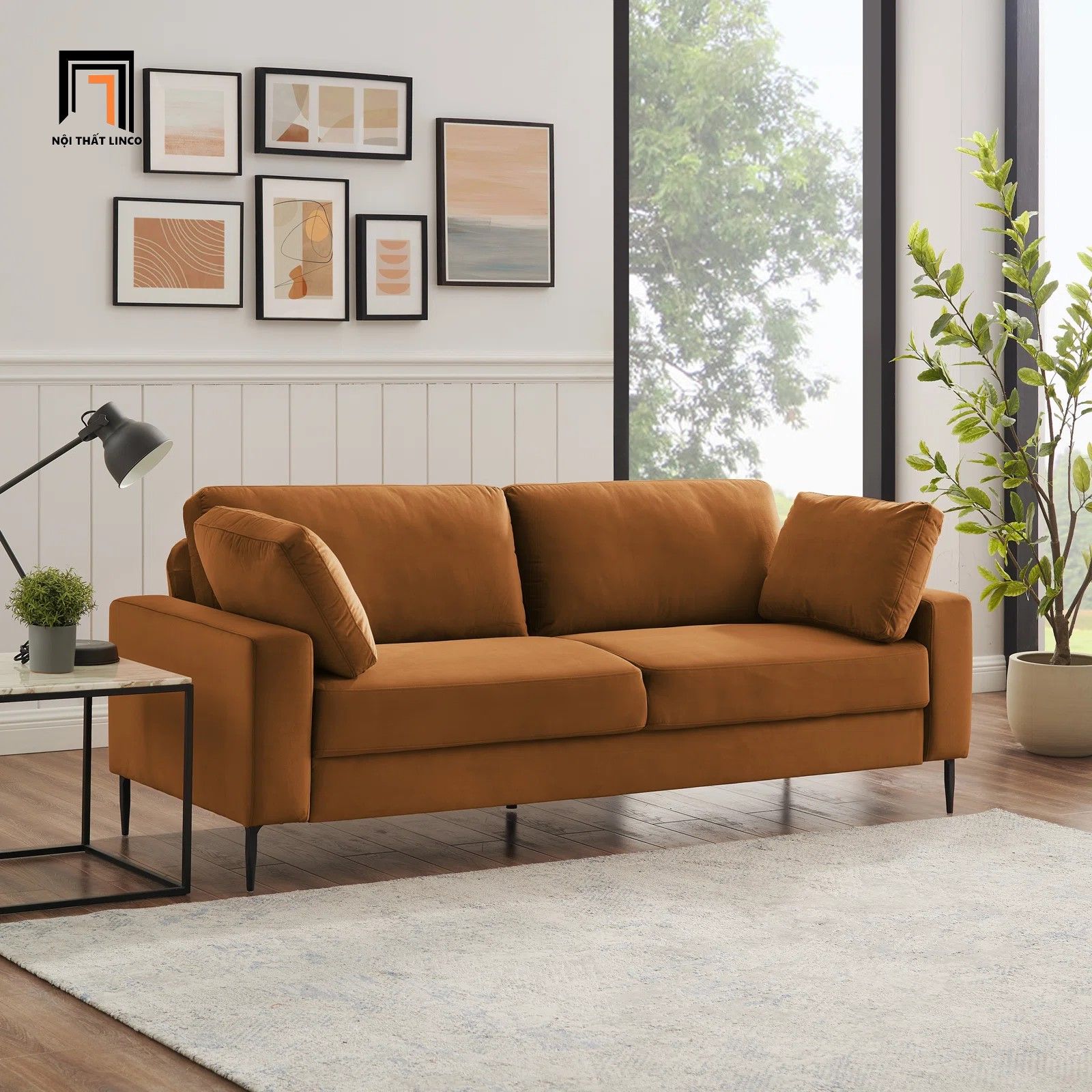 Ghế sofa băng vải nhung nỉ cam đất BT204 Etta 1m9 giá rẻ