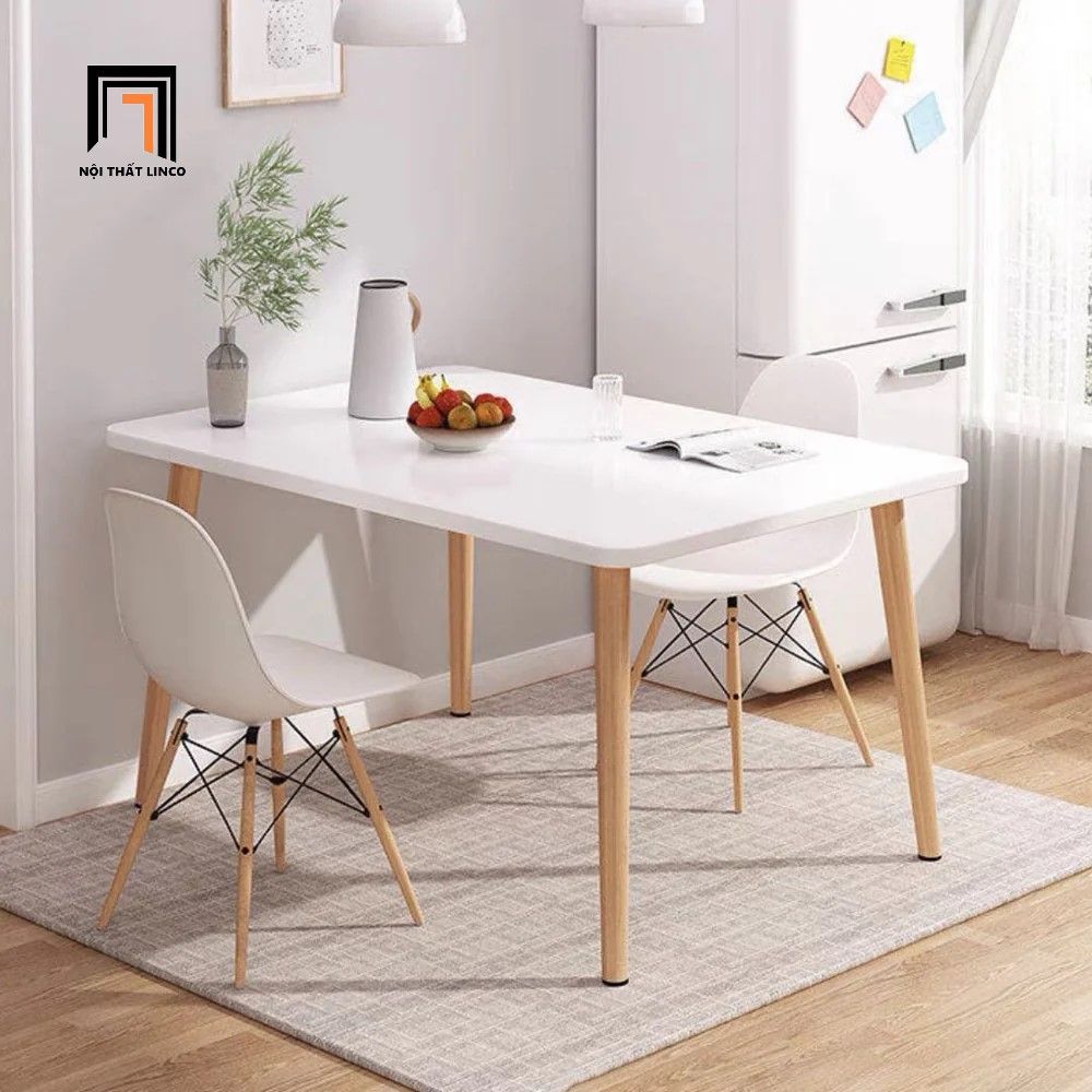 Bộ bàn ăn hình chữ nhật 6-OC4-GCF1-BKH108 4 ghế nhựa trắng