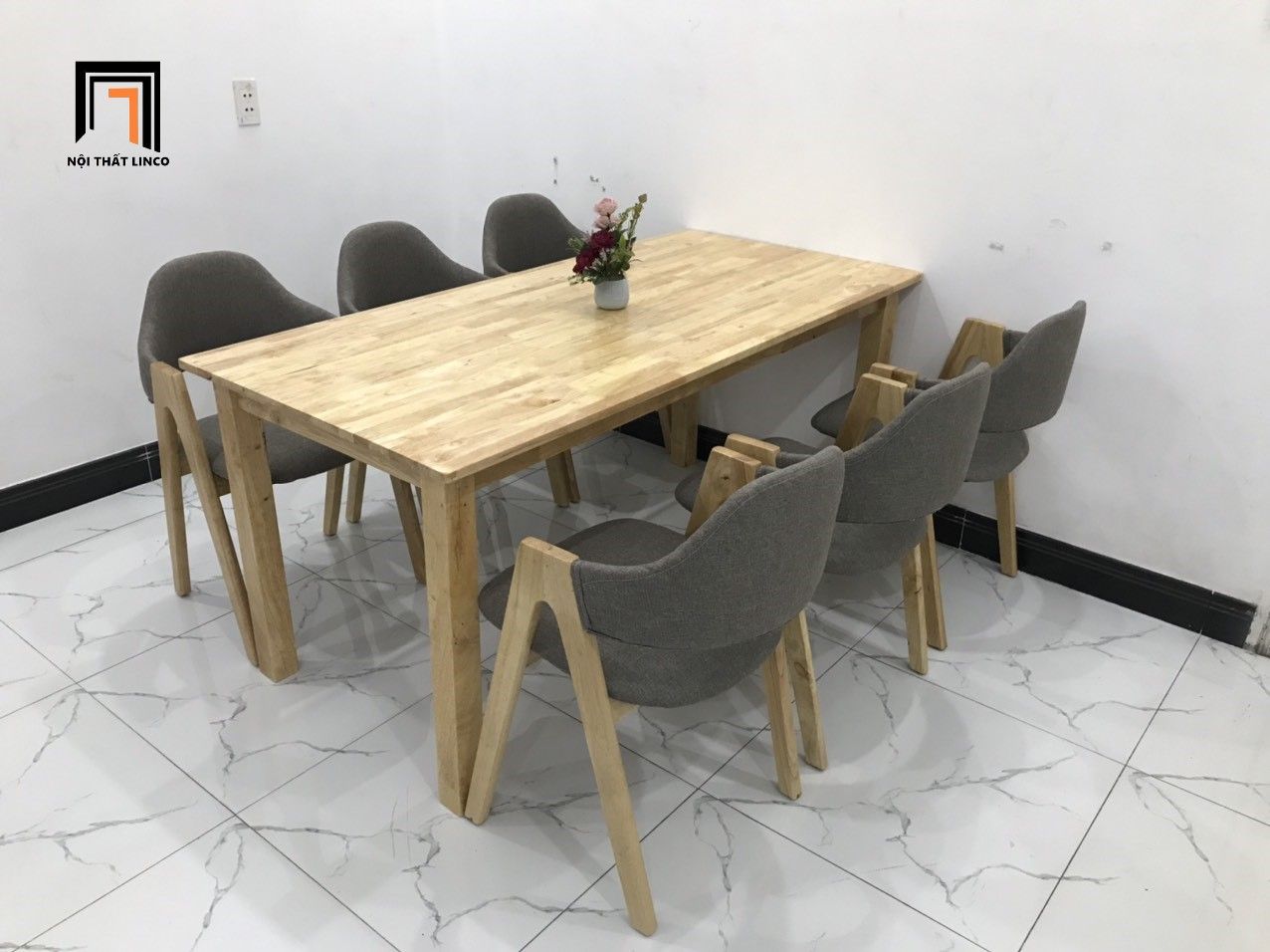 Bộ bàn ăn 6 ghế 5-KH6-G5-B108-govai nệm ngồi bọc vải
