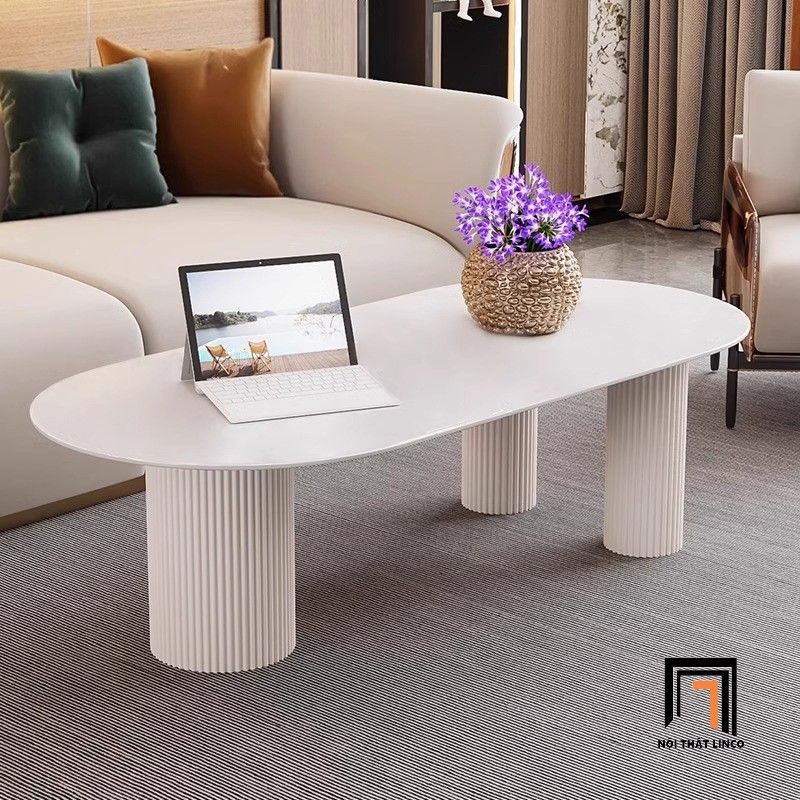 Bàn sofa oval đá ceramic trắng xinh BSF89 Vilasim 1m1 x 50