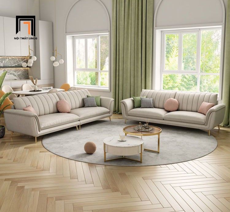 Bộ ghế sofa phòng khách da giả KT28 Sorgio màu trắng kem
