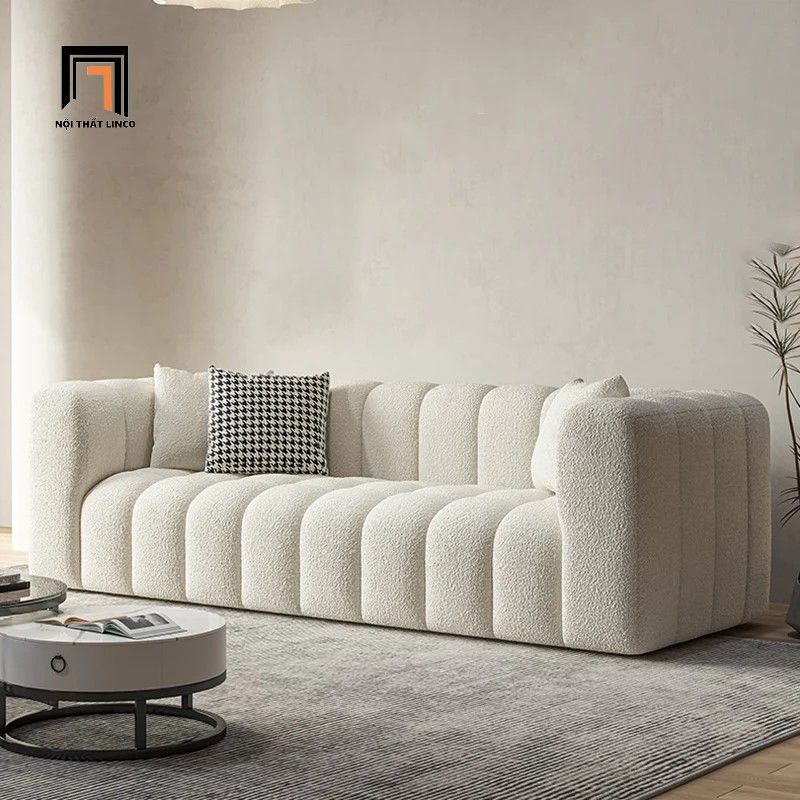 Ghế sofa băng xinh xắn BT267 Kaisei 2m vải lông cừu trắng kem
