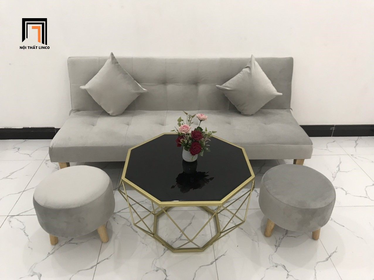 Ghế sofa giường thông minh xám vải nhung giá rẻ màu xanh ngọc