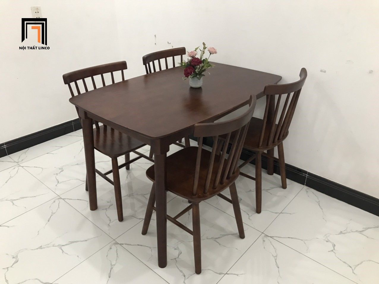 Bộ bàn ghế ăn nhà bếp xinh 11-KH4-G18-B108-nau màu nâu