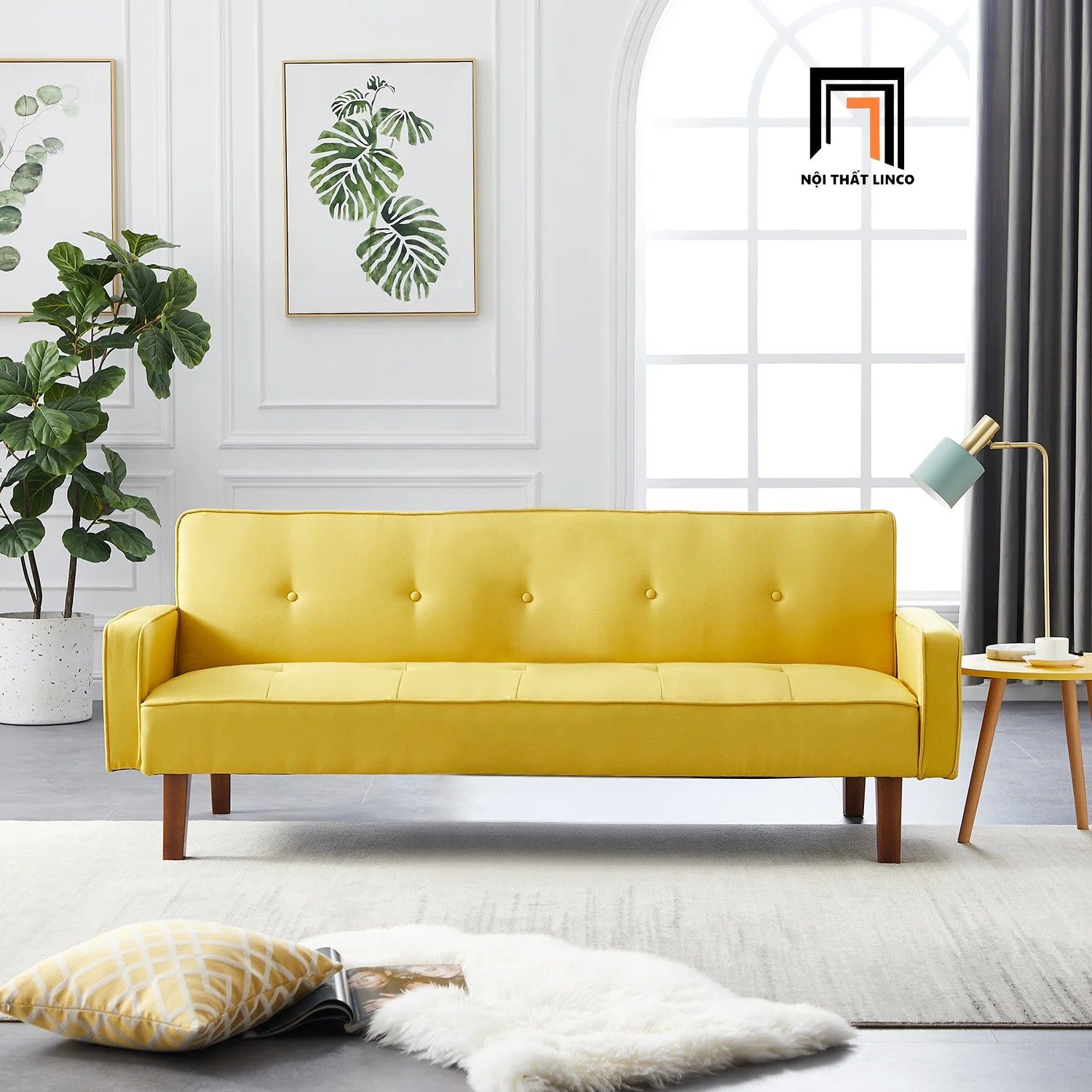 Sofa giường nằm giá rẻ GB71 Morones 2m vải nhung xám trắng