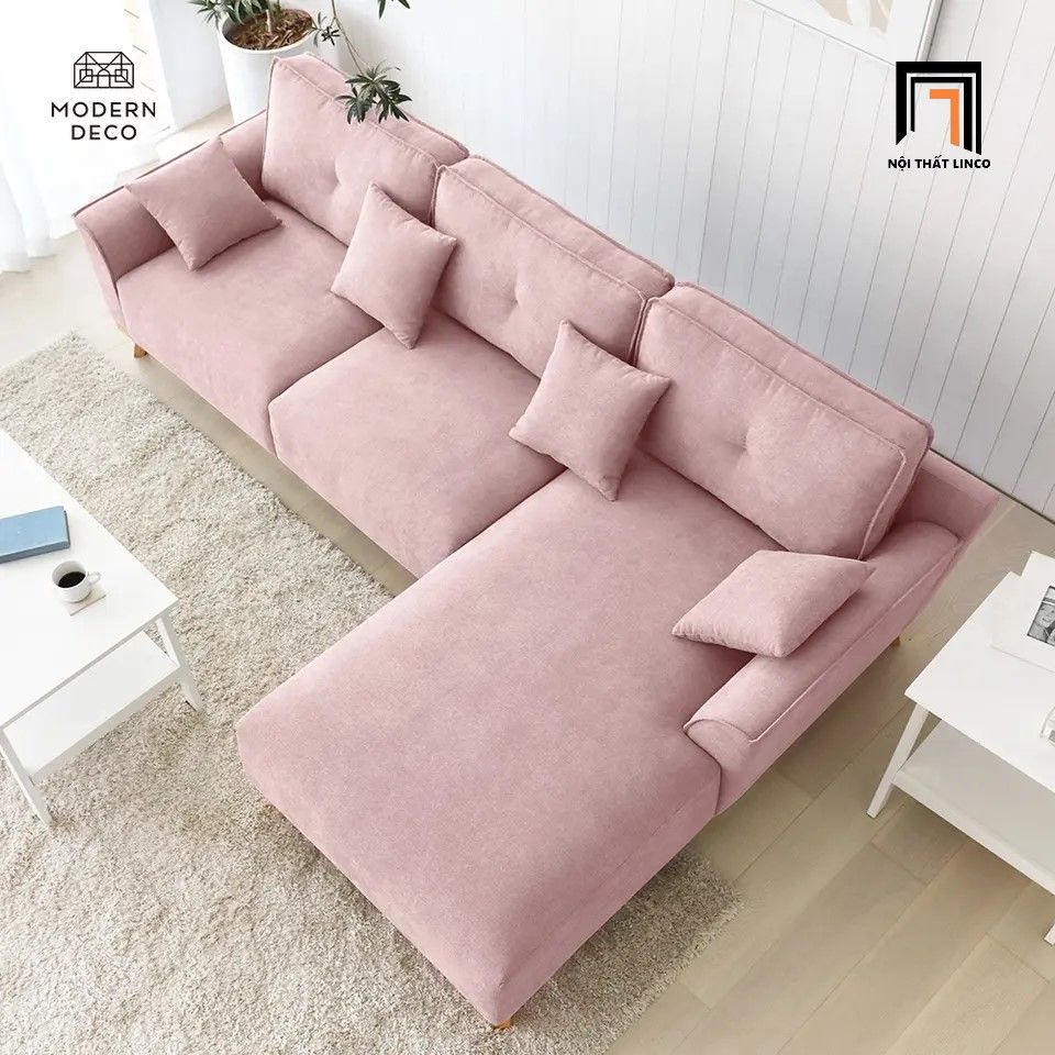 Bộ ghế sofa góc L GT50 Pinkcase 2m4 x 1m6 vải nỉ hồng phấn