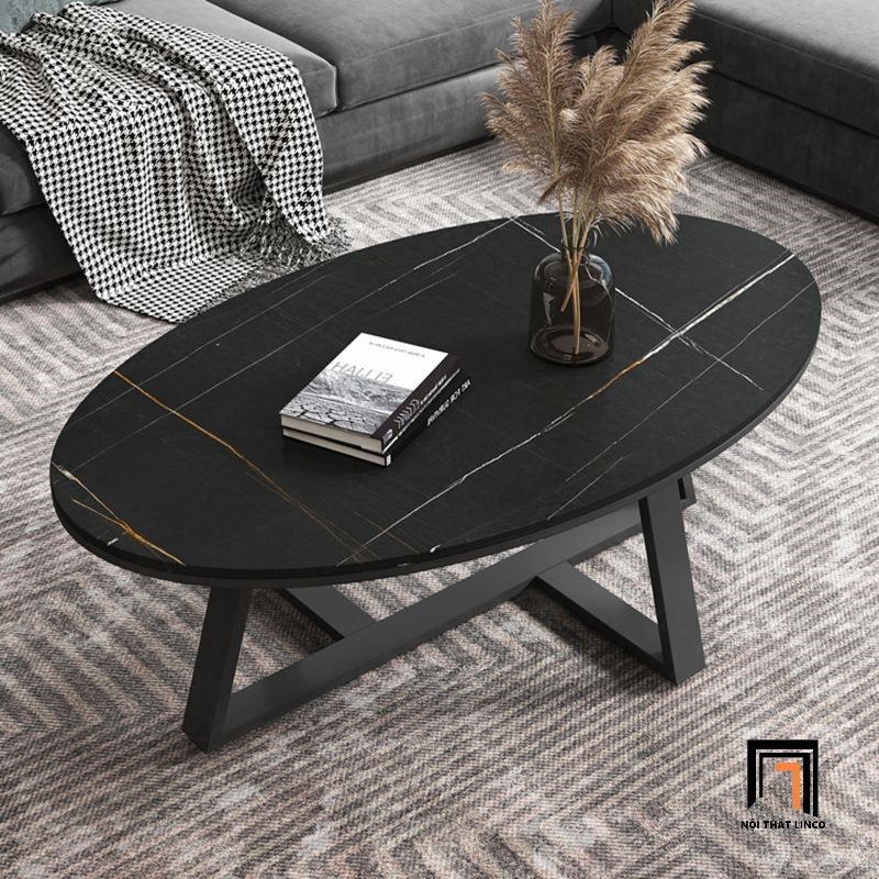 Bàn sofa xinh xắn cho sảnh chờ BSF10 Mebas mặt đá oval 80cm