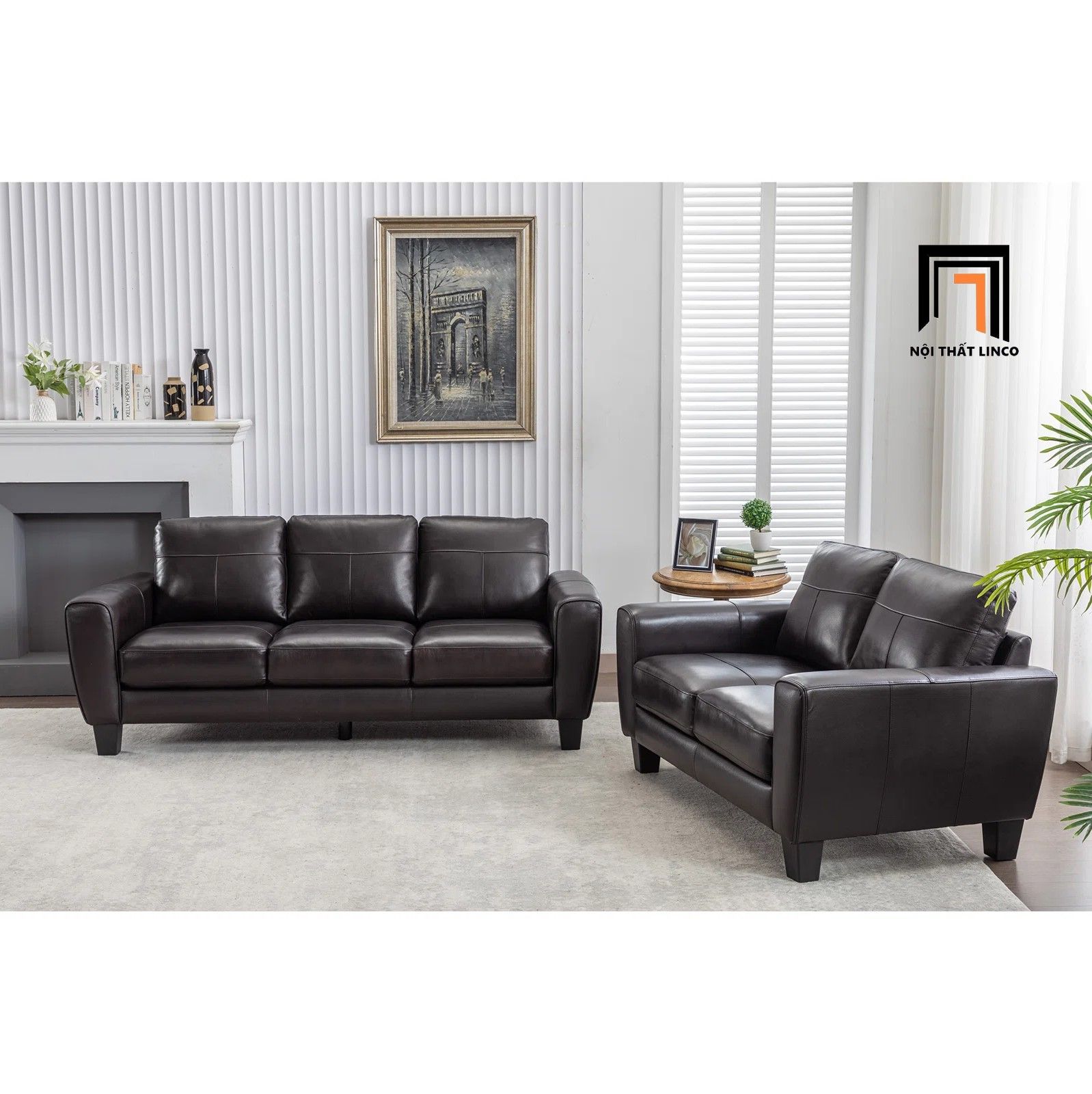 Bộ 2 ghế sofa gia đình KT143 Namara bọc da công nghiệp nâu