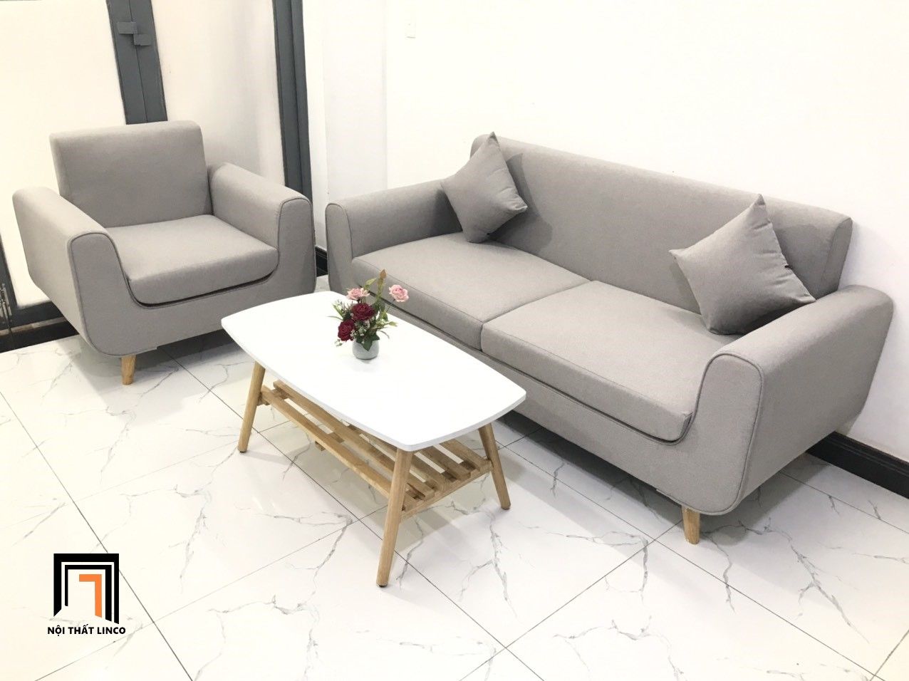 Set ghế sofa băng phòng khách NS04 hiện đại xám trắng