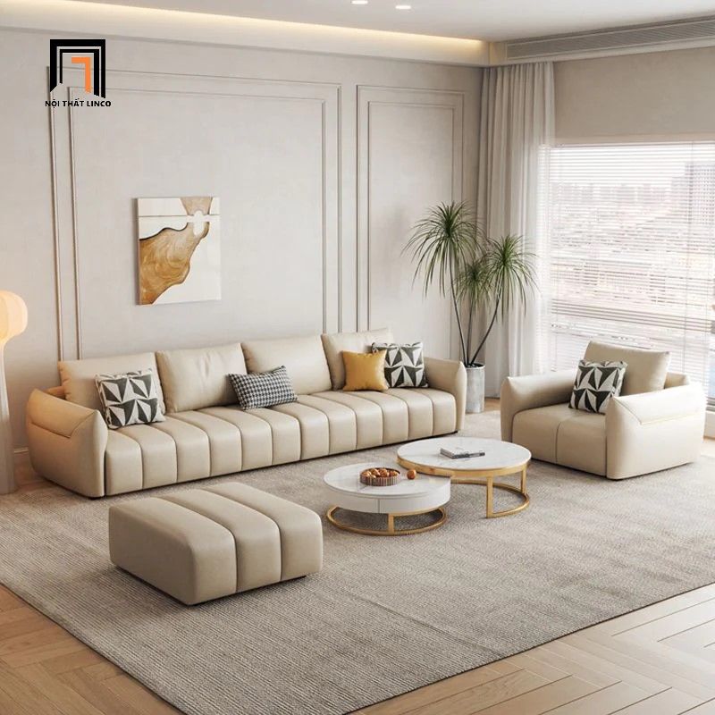 Sofa góc L da Pu trắng kem GT209 Sikeh 2m9 x 1m6 sang trọng
