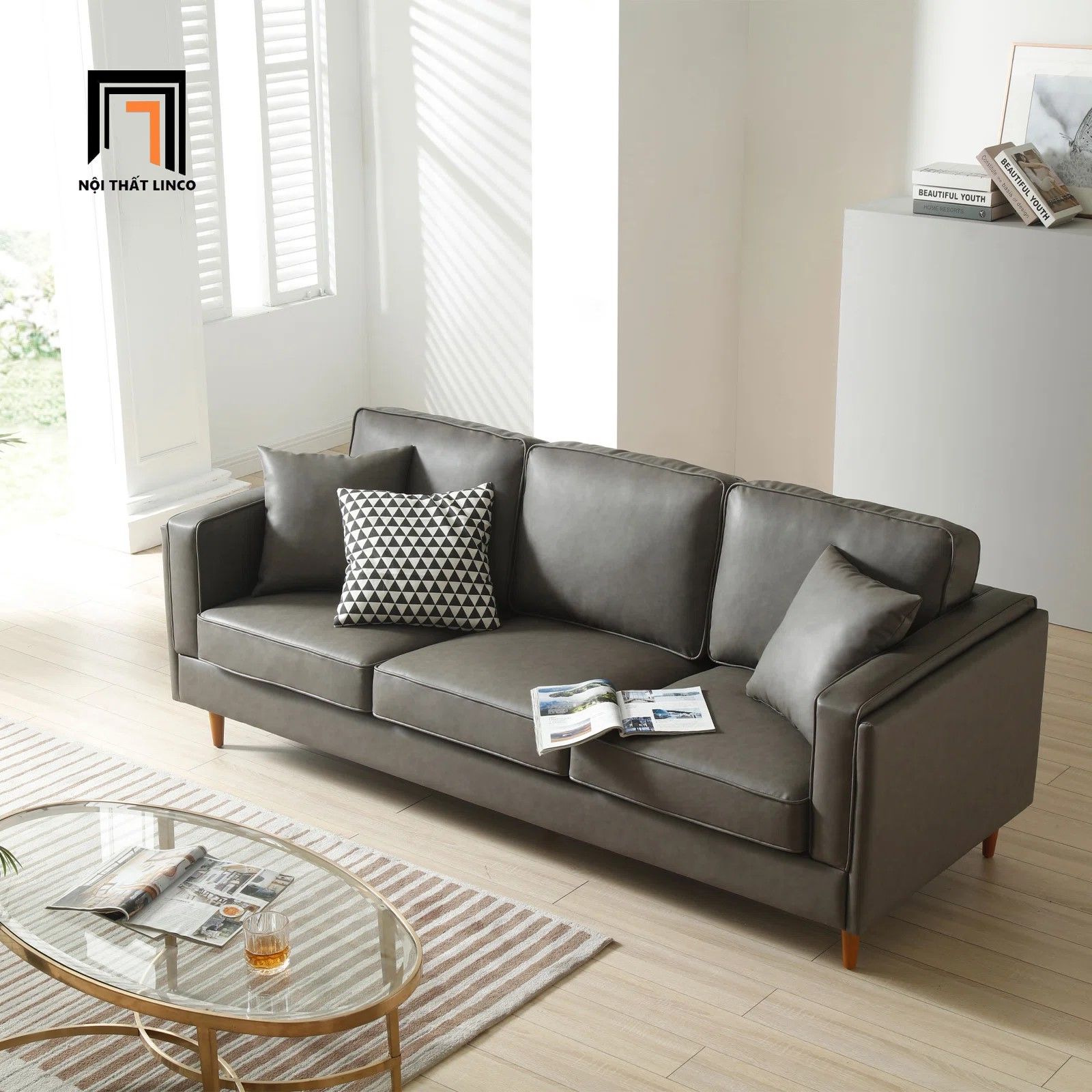 Ghế sofa băng 2m da giả BT37 Portola cho văn phòng làm việc