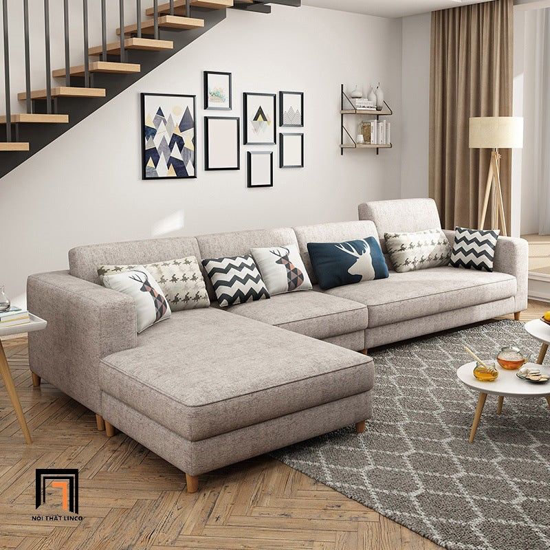 Bộ ghế sofa góc L phòng khách lớn GT161 Charles 3m x 1m6 vải nỉ