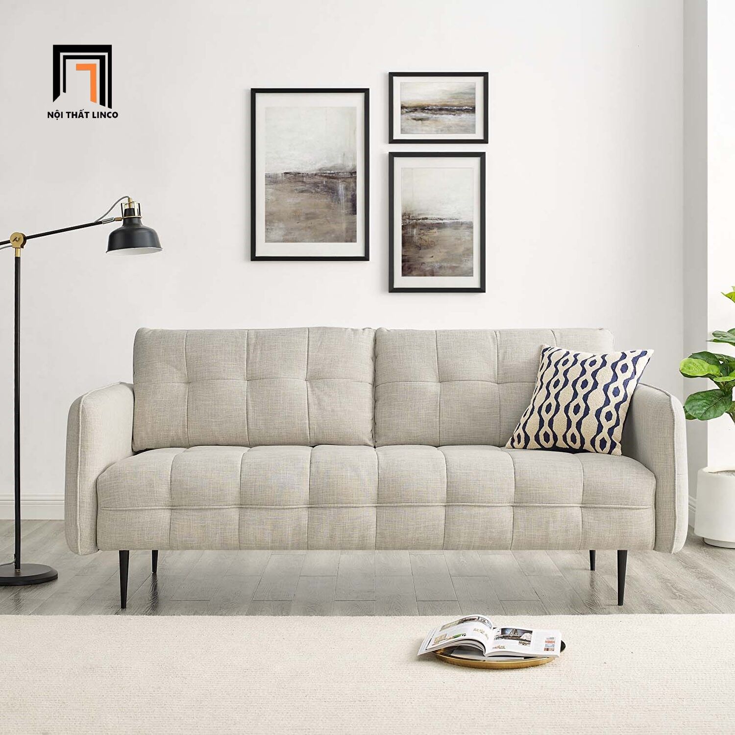 Ghế sofa băng dài 1m9 BT98 Cameron 1m9 vải nỉ xanh lá