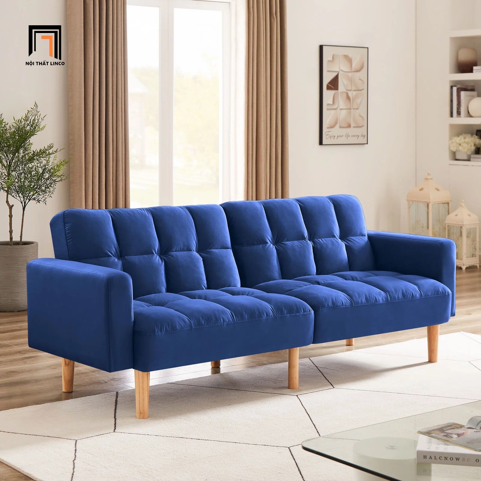 Ghế sofa giường gấp gọn GB43 Teplyn 1m9 vải nỉ nhung màu cam