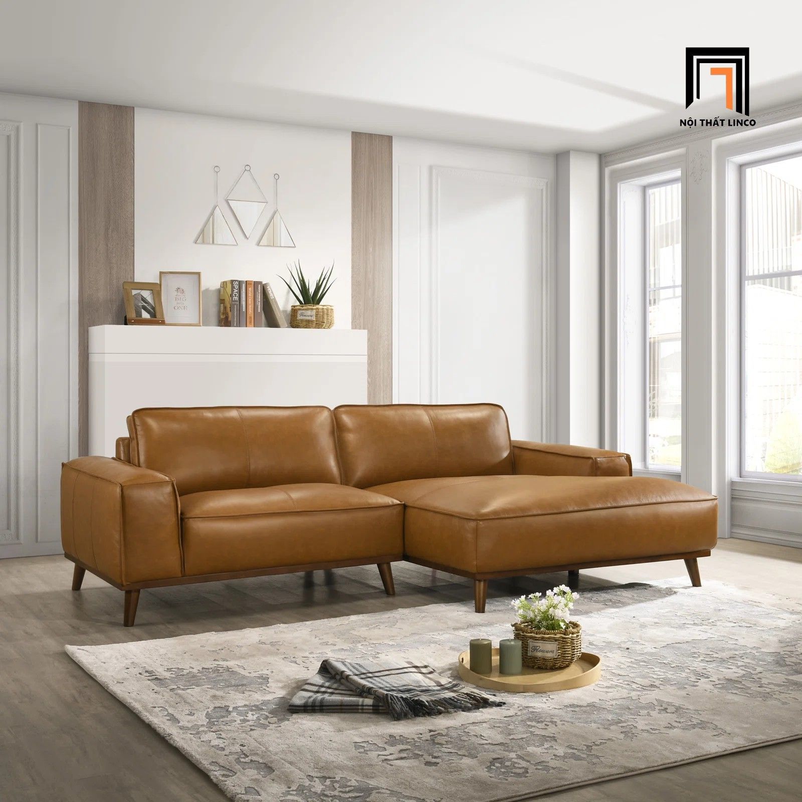 Bộ ghế sofa góc da giả GT104 Ashcof 2m2 x 1m5 sang trọng