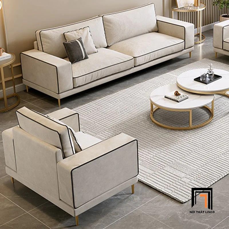 Set ghế sofa phòng khách gia đình KT78 Dakota xám trắng vải nỉ