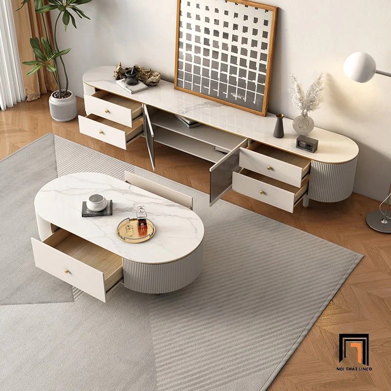 Bàn trà hộc kéo trắng cao cấp BSF18 Modana 1m cho gia đình