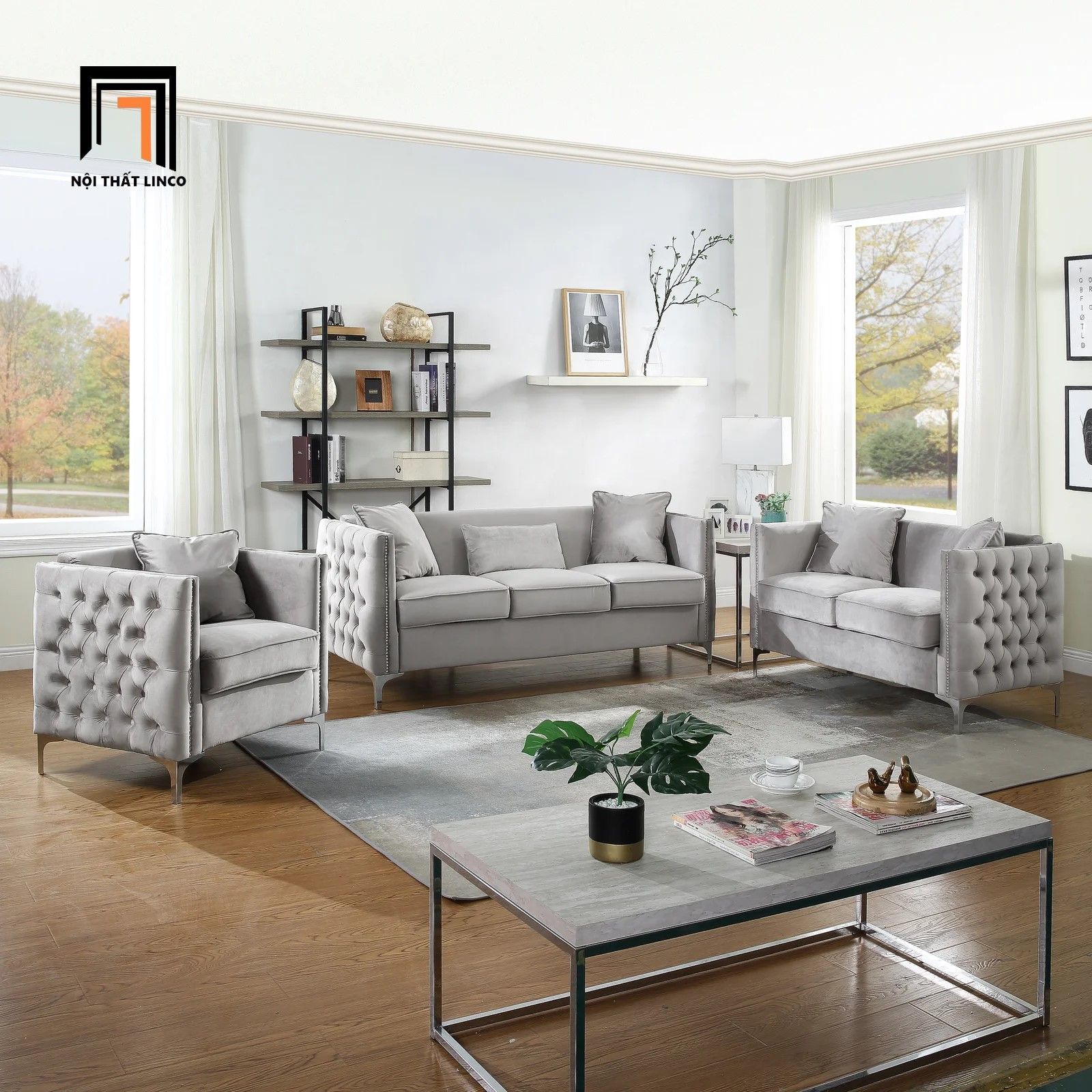 Bộ ghế sofa phòng khách đẹp KT122 Essex vải nhung cao cấp