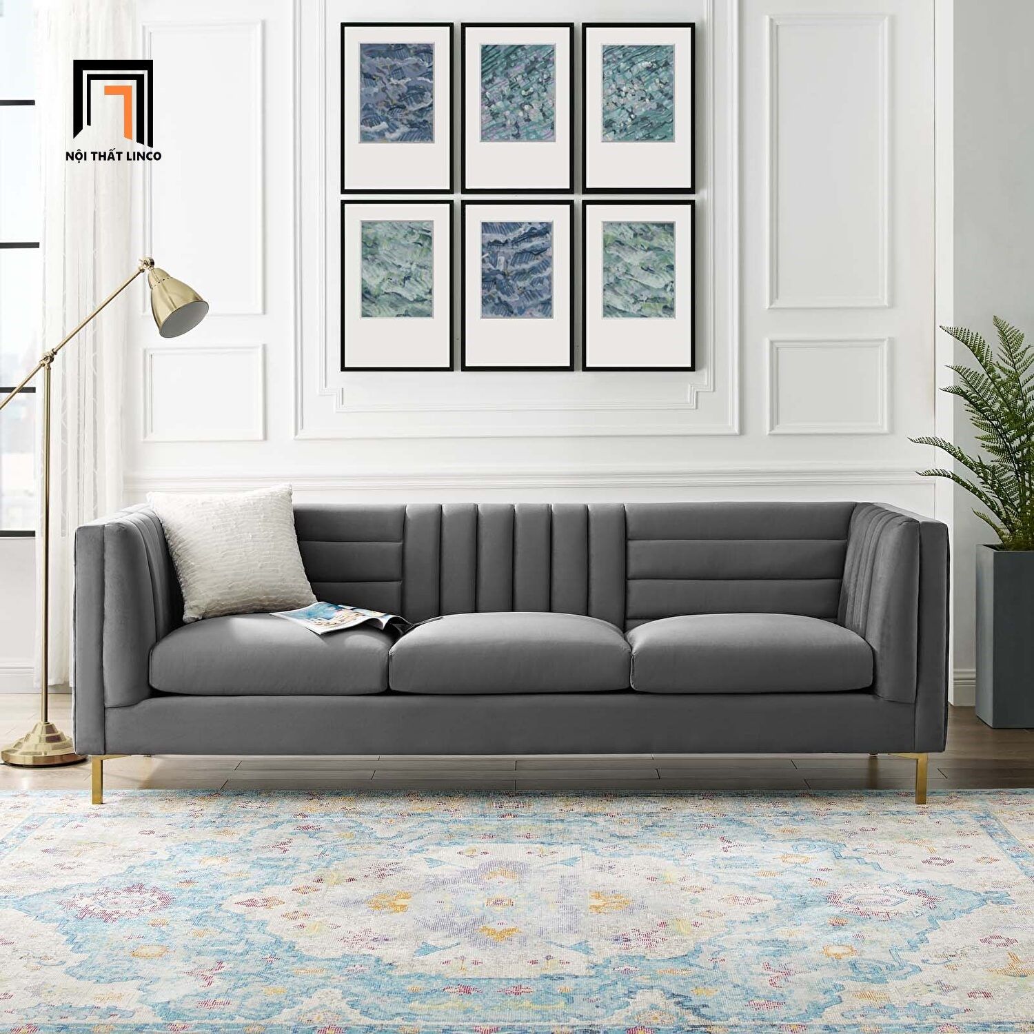 Ghế sofa văng BT104 Ingen dài 2m2 vải nhung màu xanh dương