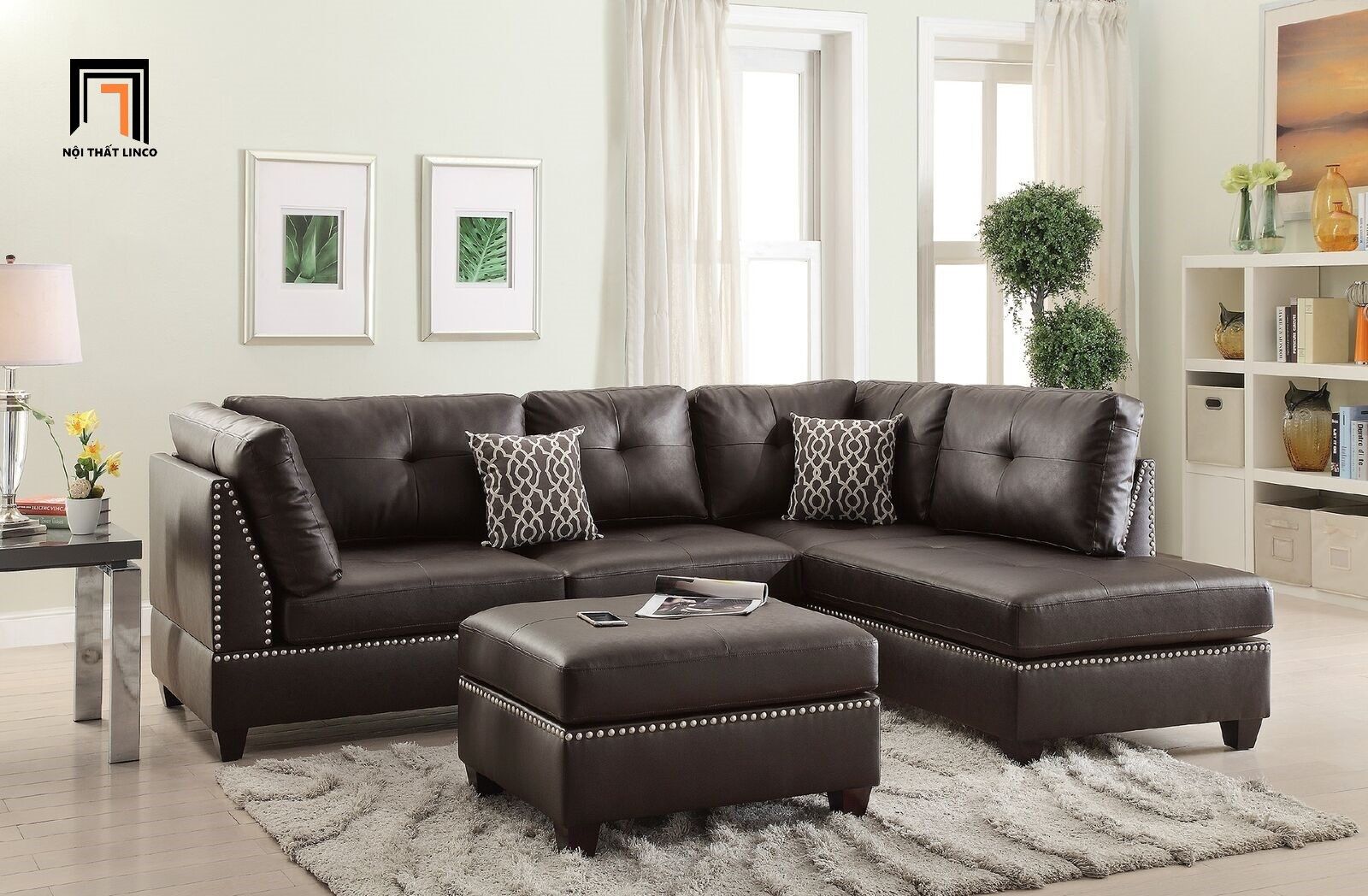 Bộ ghế sofa góc L xám đen GT66 Hectus 2m6 x 1m9 giá rẻ