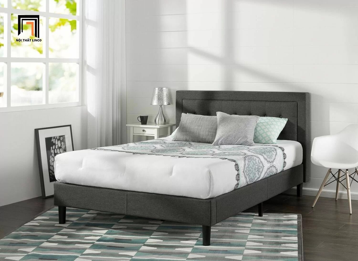 Giường ngủ vải nỉ màu đen 1m6 x 2m GN1 Vannatta cho gia đình