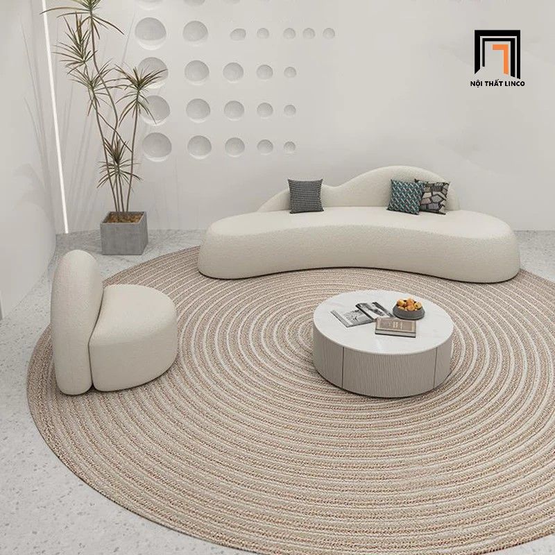 Bộ ghế sofa cong xinh xắn KT106 Gondrin vải lông cừu xinh