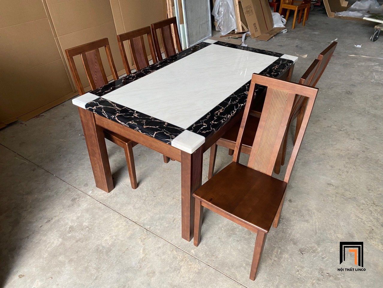 Bộ bàn ăn 6 chỗ ngồi mặt đá GF6-BAD6-G309-B353 1m6 cao cấp